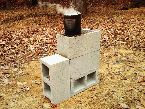 Survivaltek | Four Concrete Block Rocket Stove